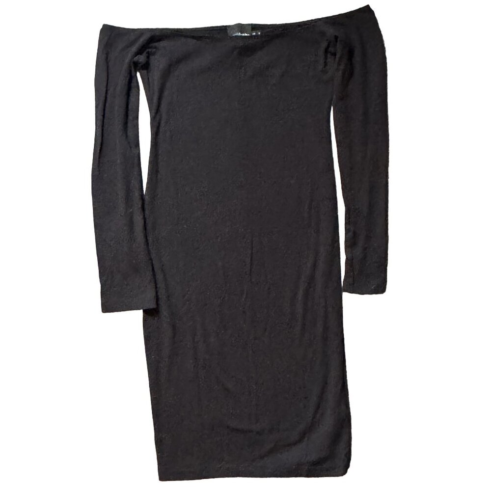 Asos Petite Black Long Sleeve Bardot Off-Shoulder Bodycon Mini Dress - Size 0